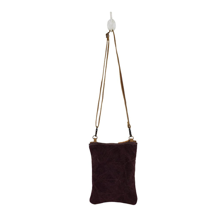 Myra Soul Searcher small canvas and leather crossbody bag - Close-Up of Leather and Canvas Detail