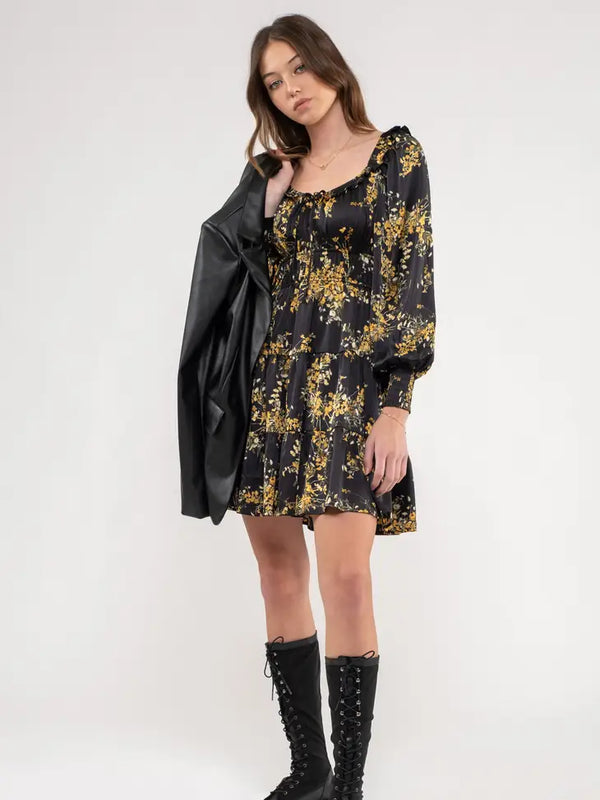 Tiered Floral Long Sleeve Mini Dress