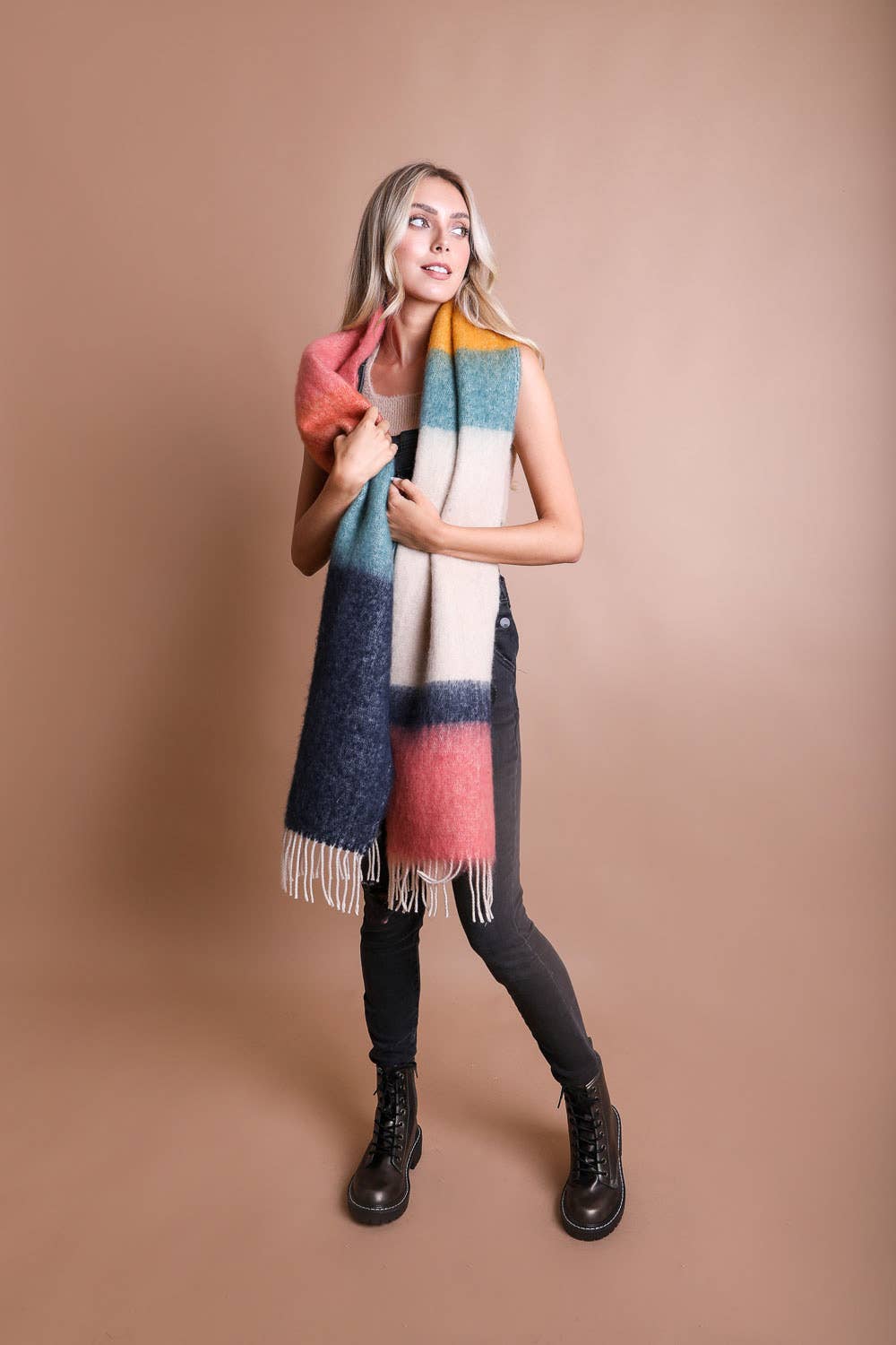 Color Block Faux Mohair Scarf