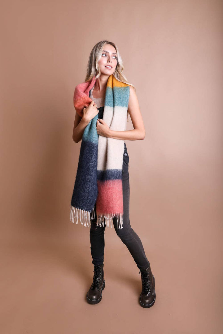 Color Block Faux Mohair Scarf