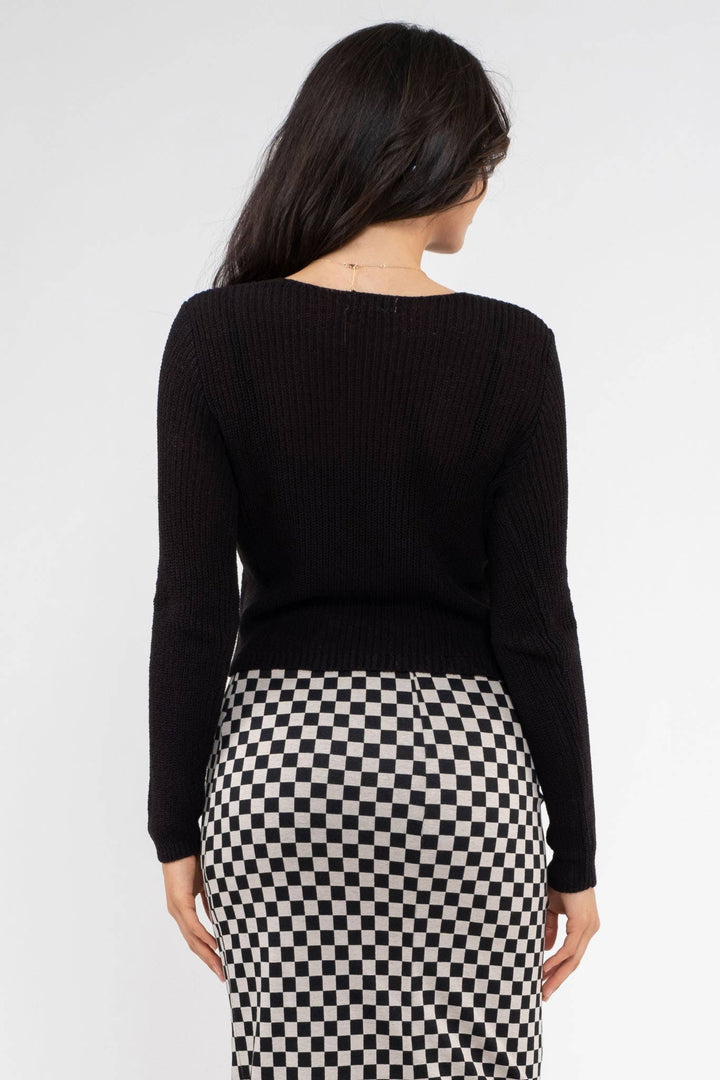 Blu Pepper - Black V-Neck Two-Button Knit Cardigan 2