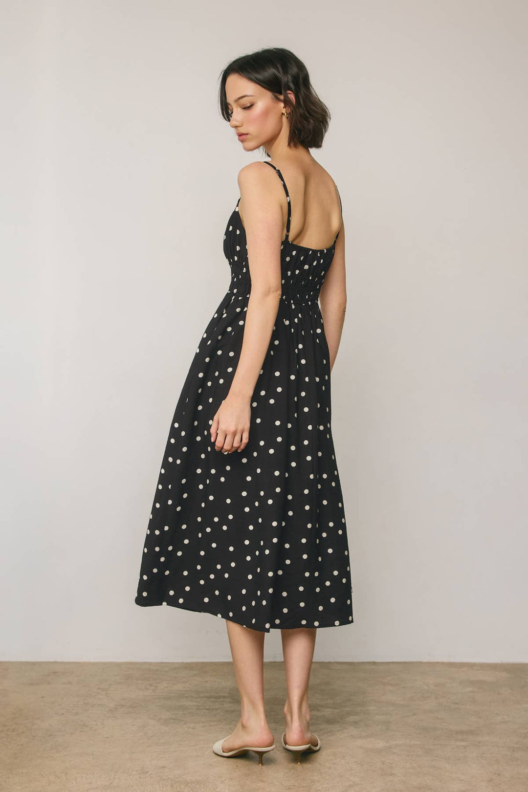 Dress Forum - Sunday Dot Shirred Waist Sleeveless Dress in Black 2