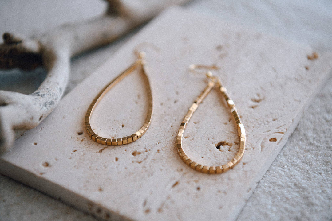 Cecelia Designs Jewelry - Hepburn Gold Beaded Teardrop Hoop Earrings