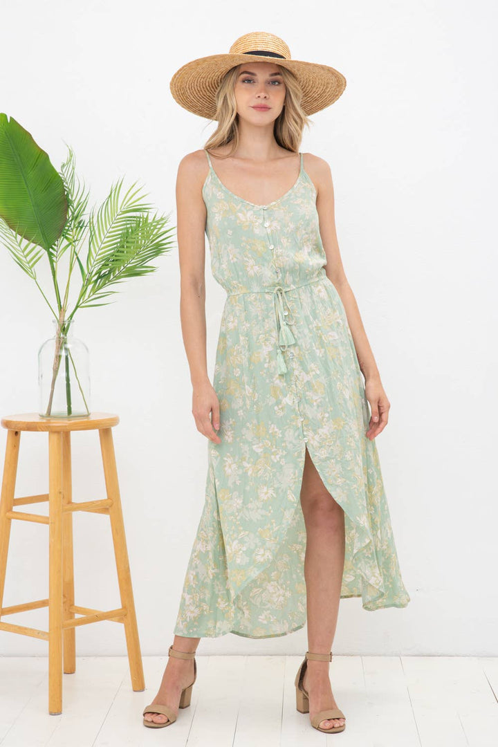 Tropical Floral Button Up Midi Dress Final Sale