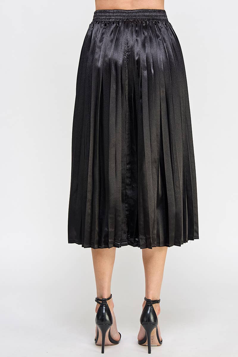 Satin Pleated A-Line Skirt