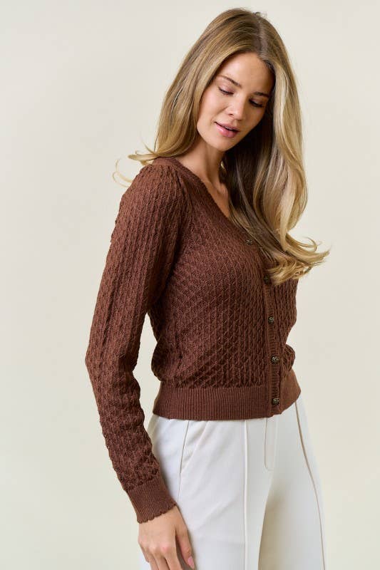 Pointelle Cardigan Rose Buttons mocha4