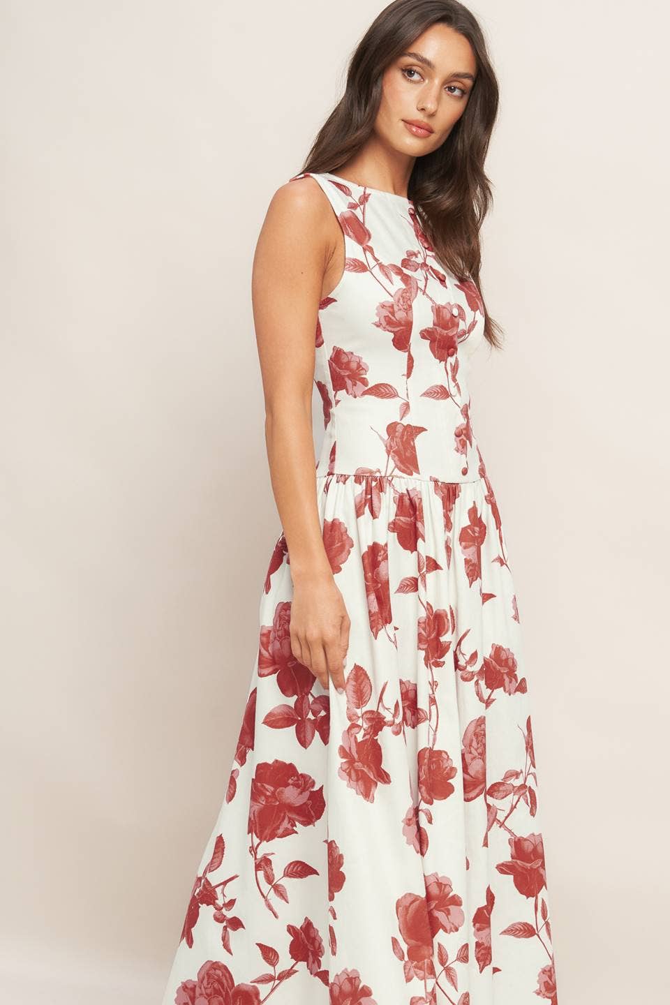 Printed Woven Midi Dress ivory4
