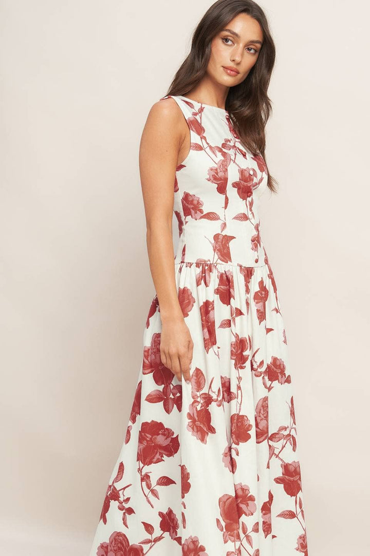 Printed Woven Midi Dress ivory4
