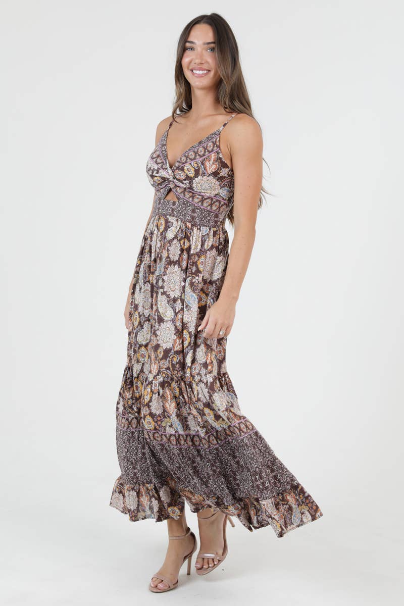 Angie Twist Front Cut-Out Maxi Dress Chocolate
