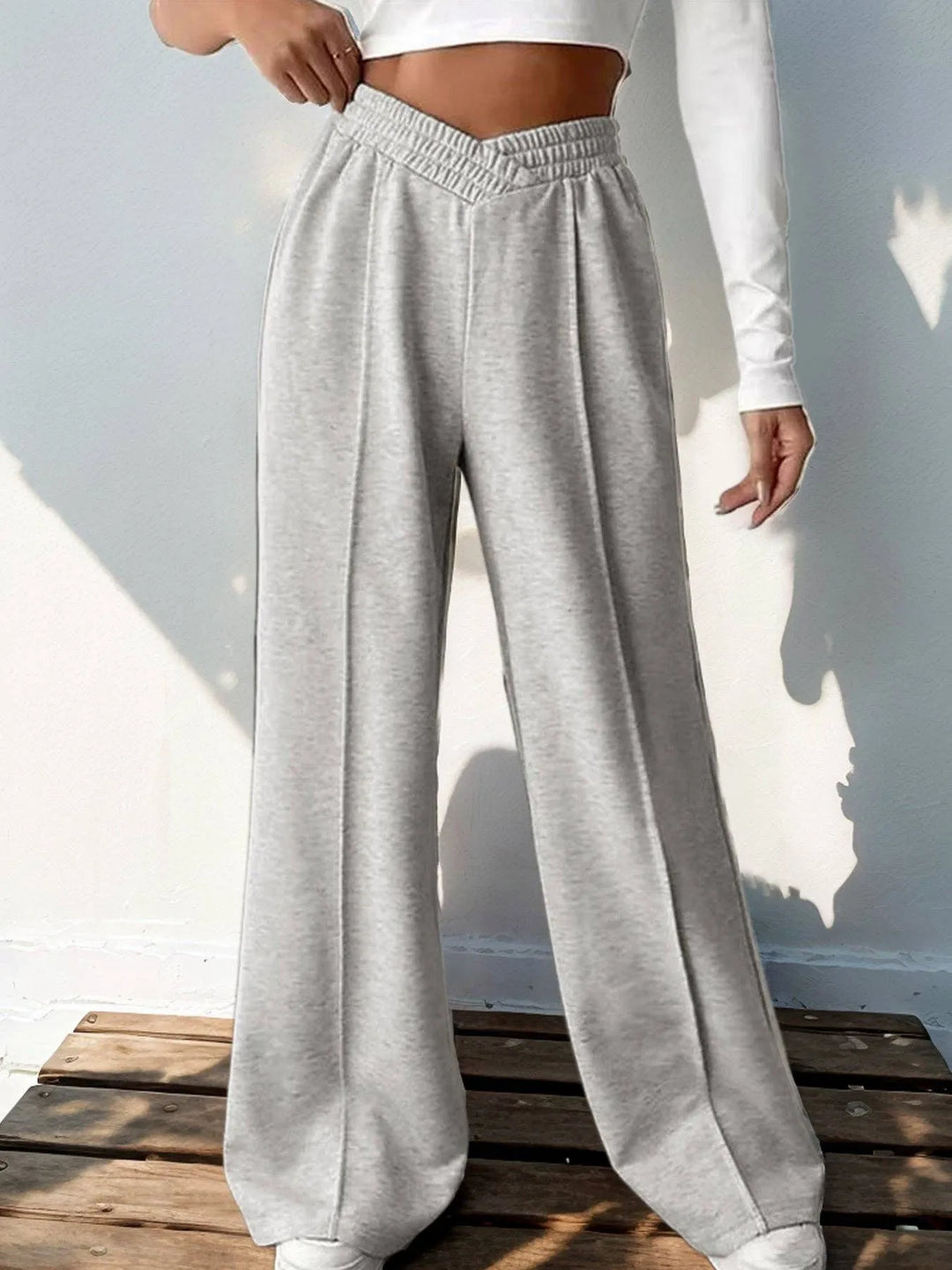 Casual Elastic V-shaped Wide-leg Pants - Shop Emma's 