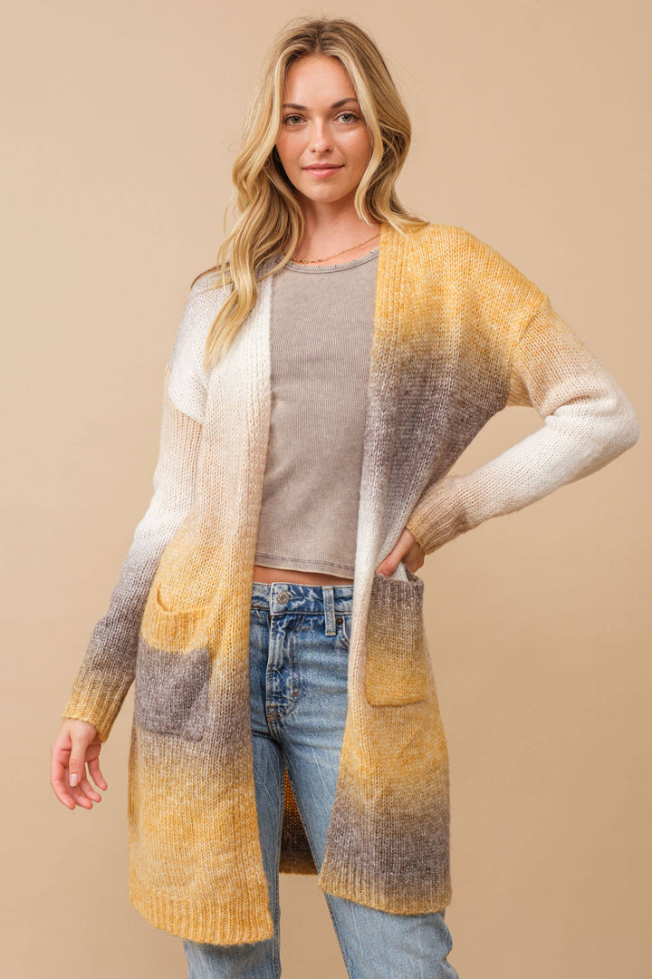 Ombre Brushed Yarn Knit Open Cardigan
