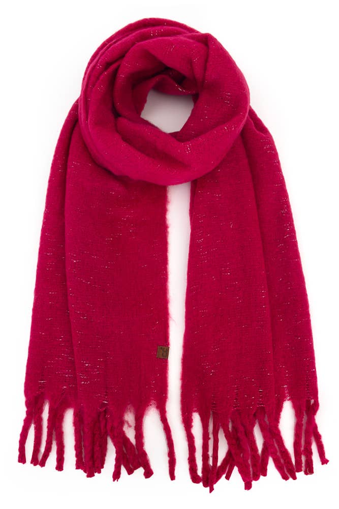C.C Solid Woven Scarf with Lurex Winter Scarf Hot Pink
