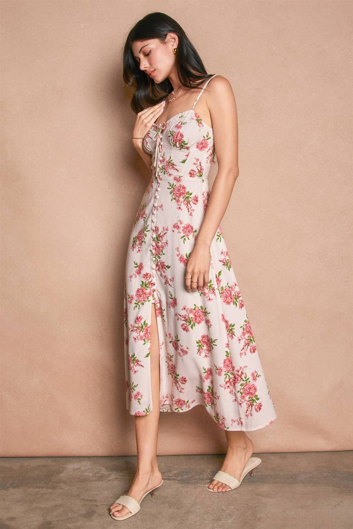 Dress Forum - Floral Sweetheart Corset Midi Dress in Pink 1