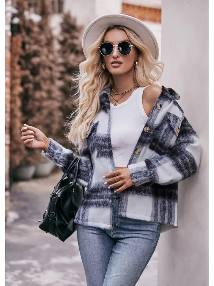 Fuzzy Plaid Button Down Shacket