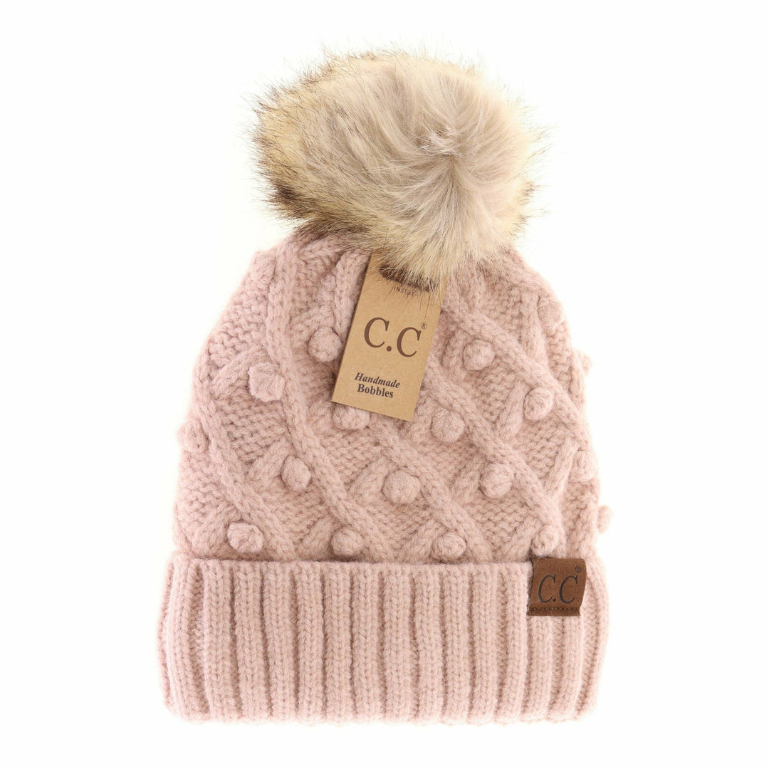 Bobble Knit Fur Pom C.C Beanie Hat3836