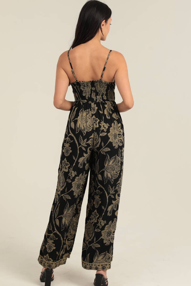 Angie Tie Bust Wide Leg Jumpsuit Black back