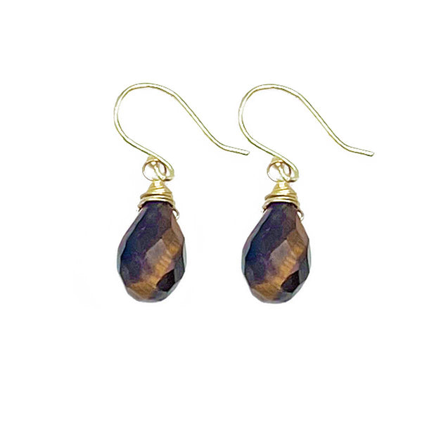 Gold-Plated Tiger Eye Teardrop Earrings