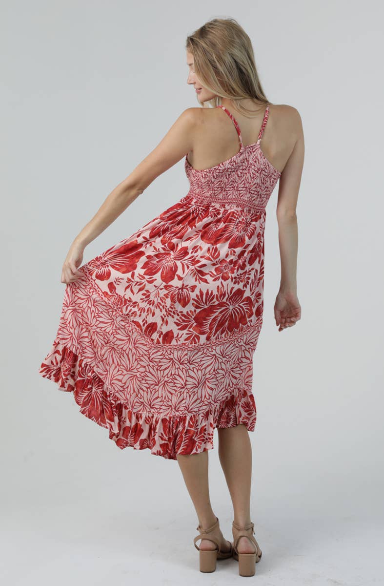 Angie Spaghetti Strap Lace Floral Maxi Dress in Tan 1 2