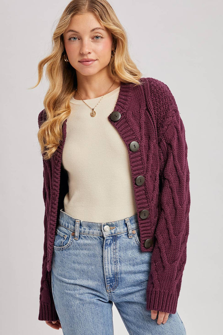 Bluivy Cropped Button Sweater plum 1