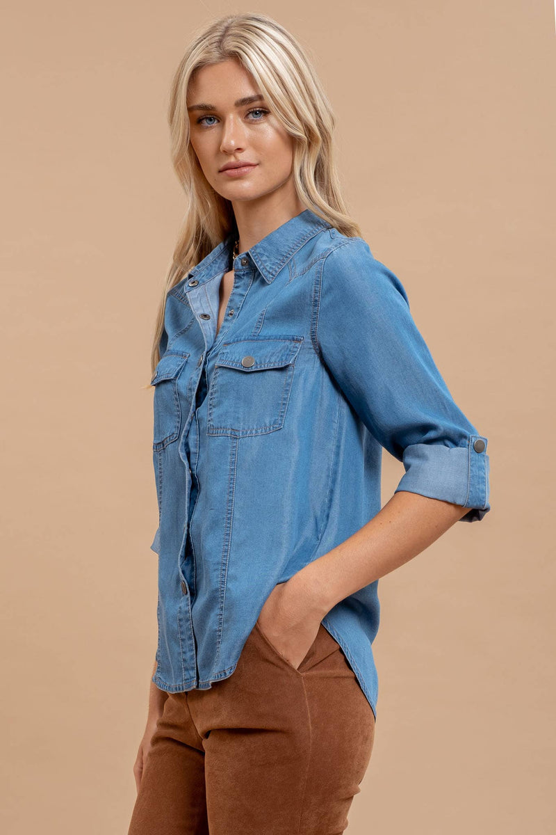 Chambray Collared Pocket Shirt - Shop Emma's 