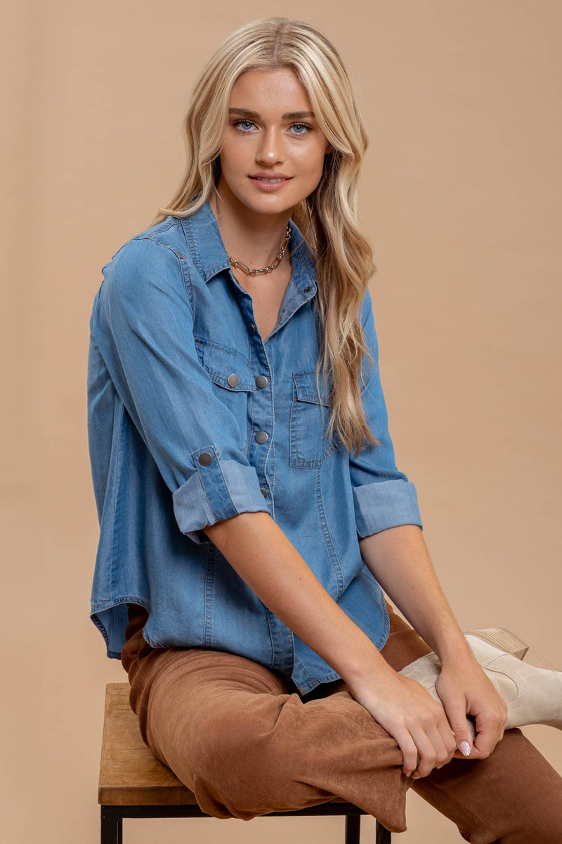 Chambray Collared Pocket Shirt - Shop Emma's 