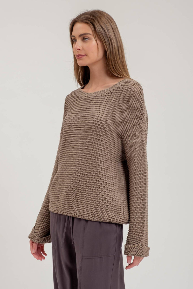 Chunky Knit Cuff Sleeve Sweater Olive - Shop Emma's 