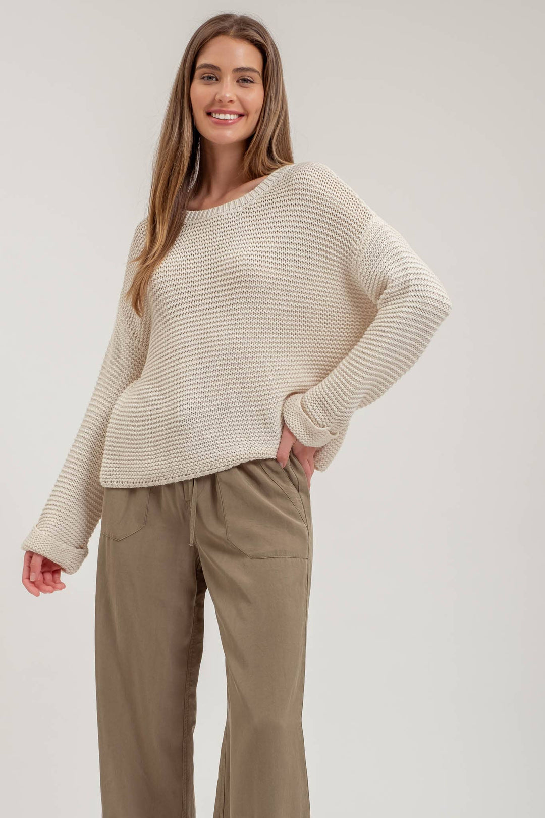 Chunky Knit Longsleeve Sweater Oatmeal - Shop Emma's 