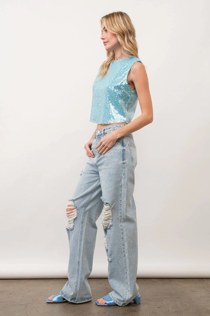 Clear Sequin Crop Tank Top - Shop Emma's 