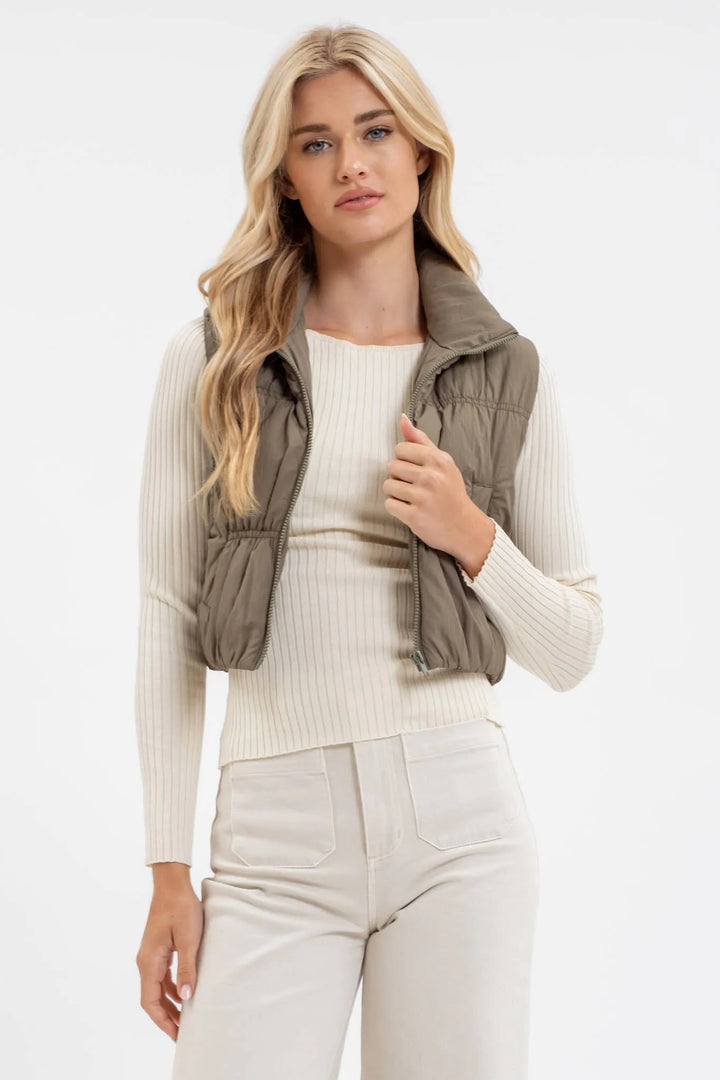 Collared Cropped Puffer Vest - Shop Emma's 