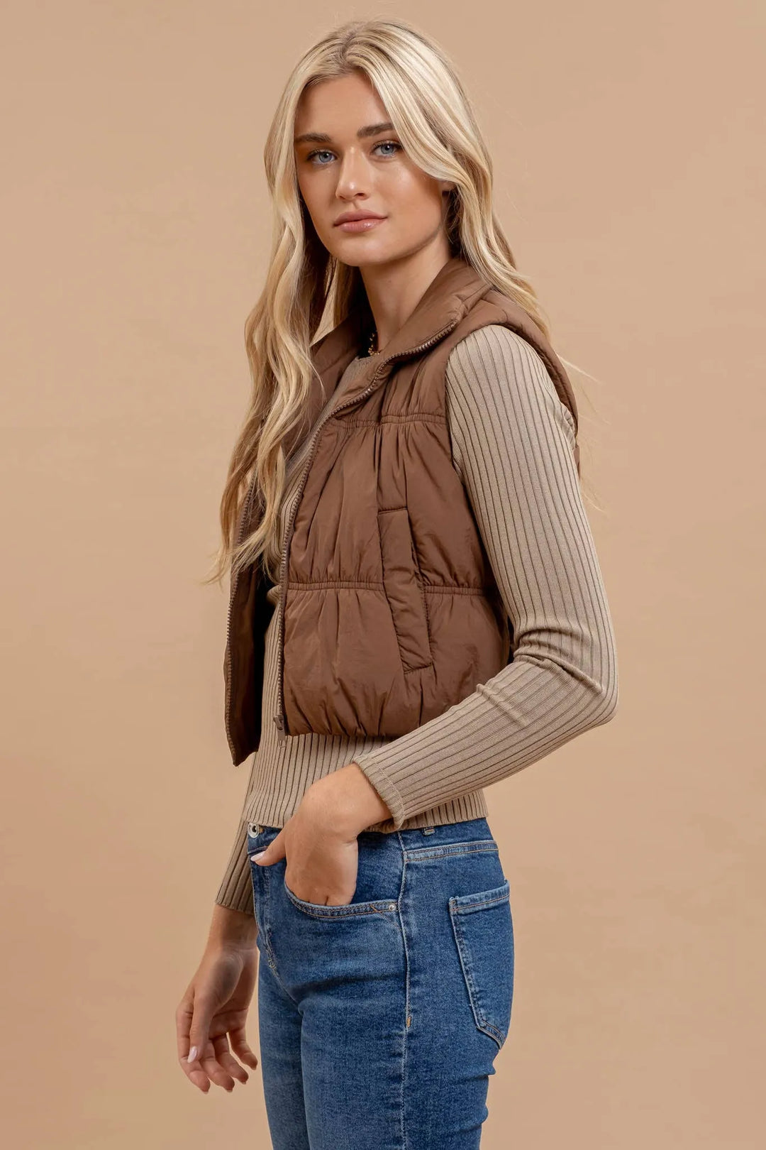 Collared Cropped Puffer Vest - Shop Emma's 