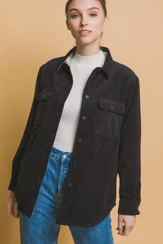 Corduroy Reversible Button Down Jacket - Shop Emma's 