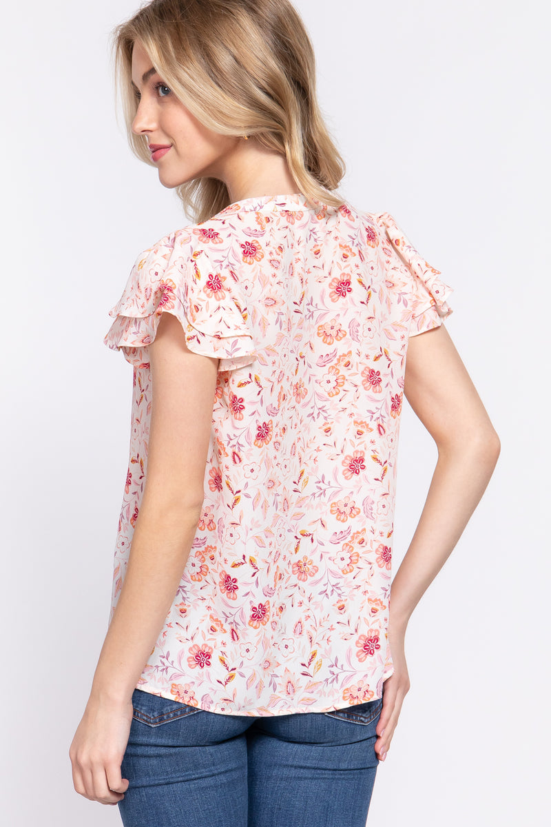 Ruffle Sleeve Floral Blouse