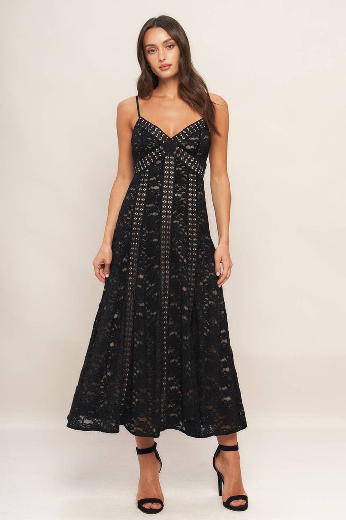 Flying Tomato Black Lace Midi Dress Black / L