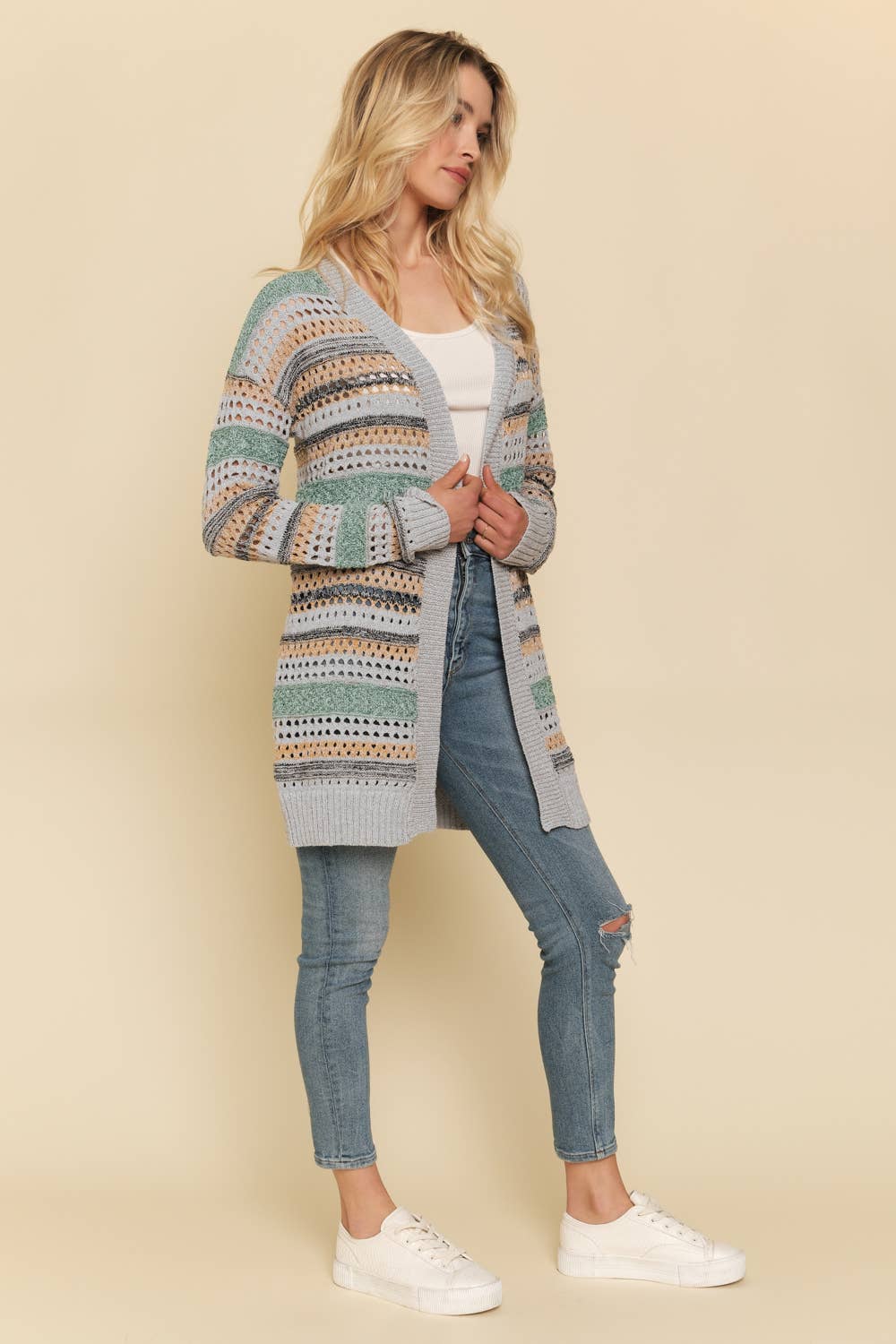 Mystree - Mix Weaved Cardigan Lt. Grey/Must