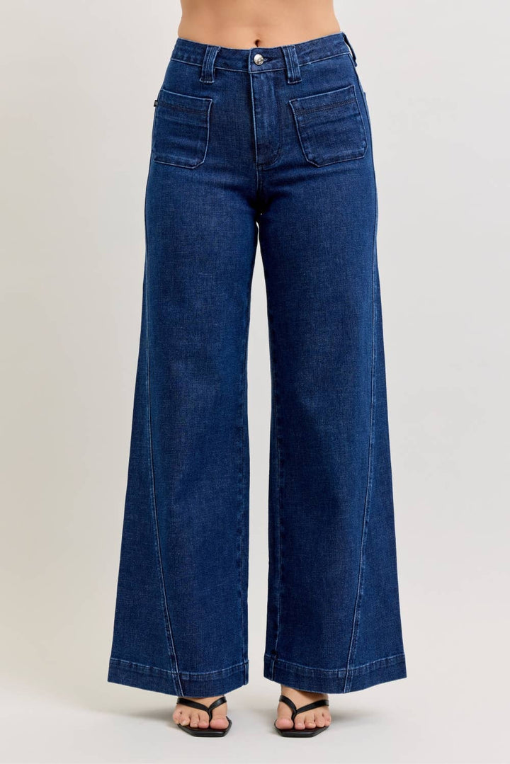 Judy Blue Jeans - Retro Wide Patch Pocket Jeans Dark Wash