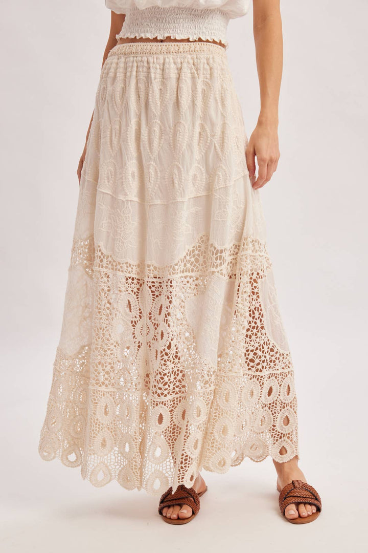 Bluivy natural boho crochet maxi skirt with lining
