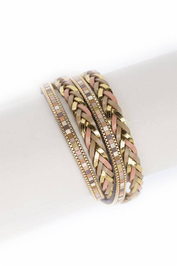 SAACHI - All Tied Up Braided Brass Leather Bracelet