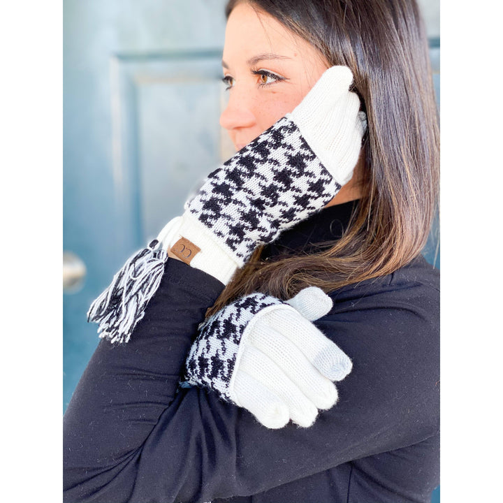 Houndstooth Cuffed CC Gloves Ivory