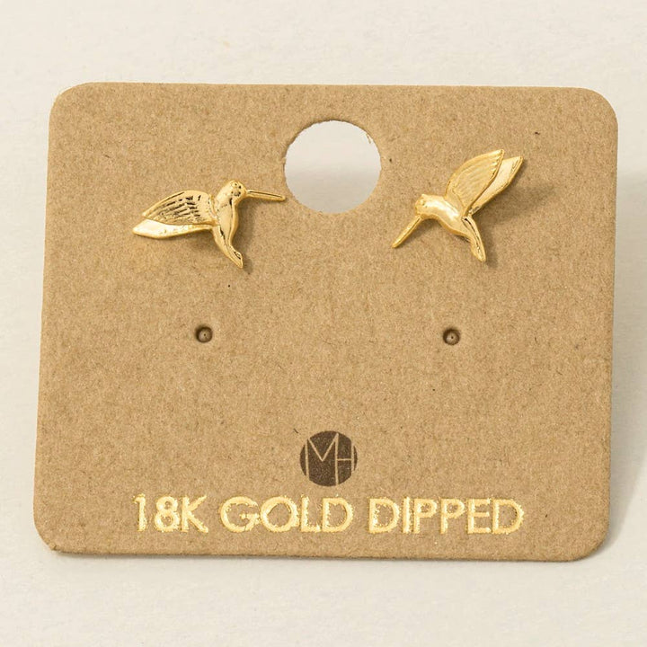 Gold Dipped Humming Bird Stud Earrings