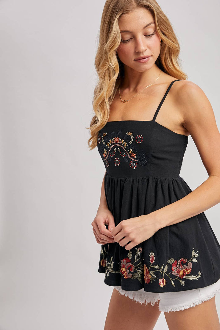 Bluivy - Floral Embroidered Sleeveless Peplum Top black 5