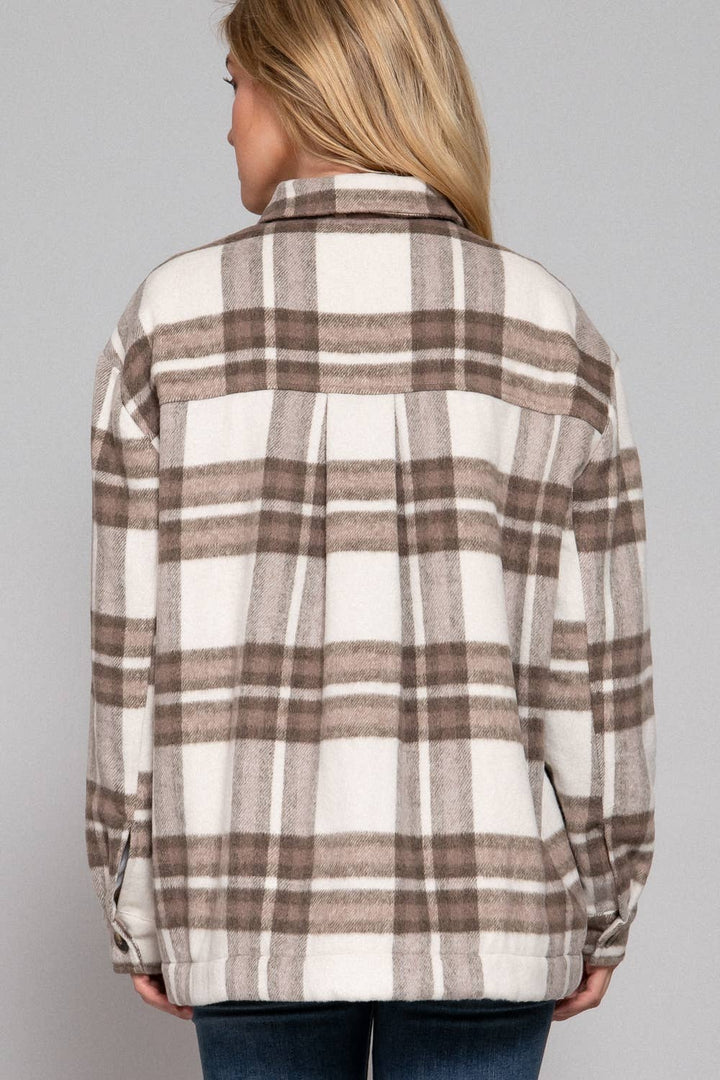 Inside Faux Fur Brushed Plaid Jacket Taupe/Brown 1
