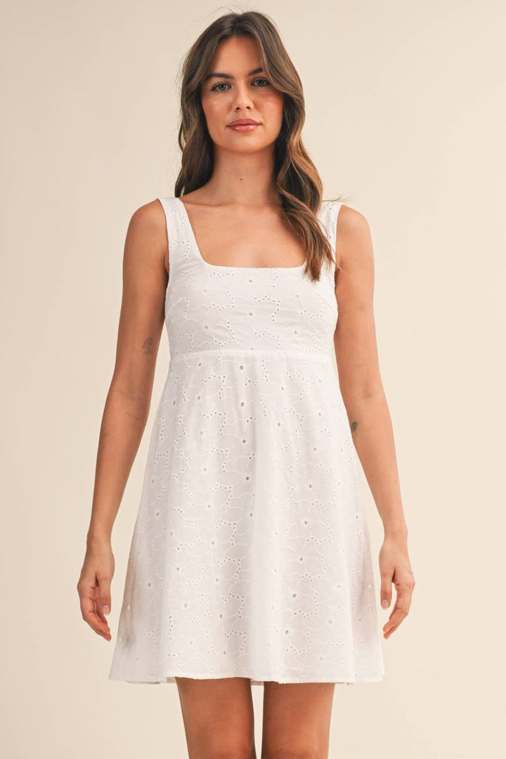 Klesis - Eyelet Empire Flare Mini Dress White 2