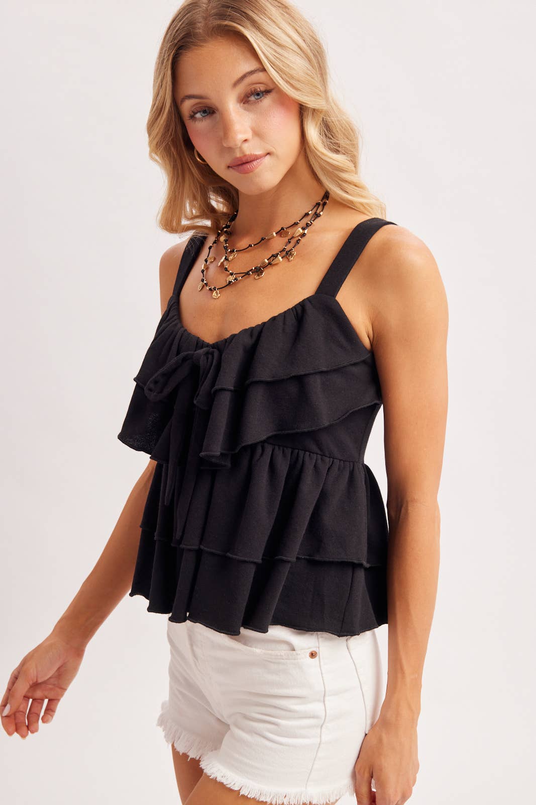Bluivy Ruffle Tiered Camisole Top Black 1