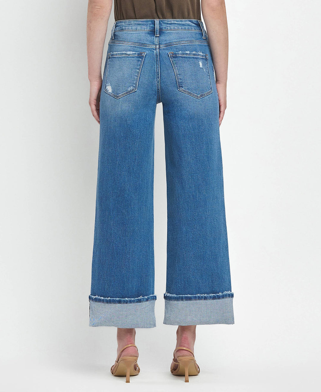 Flying Monkey High Rise Medium Wash Cuffed Wide Jeans in Moorland 88
