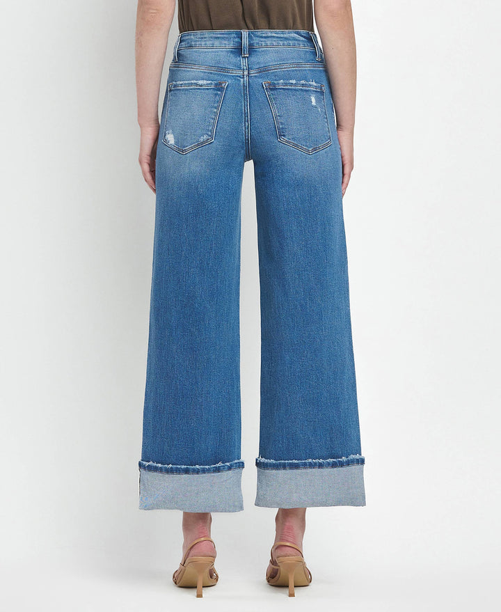 Flying Monkey High Rise Medium Wash Cuffed Wide Jeans in Moorland 88
