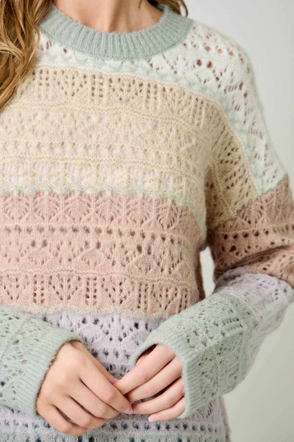 Mystree Color-Block Pointelle Sweater - Ivory Oatmeal 8