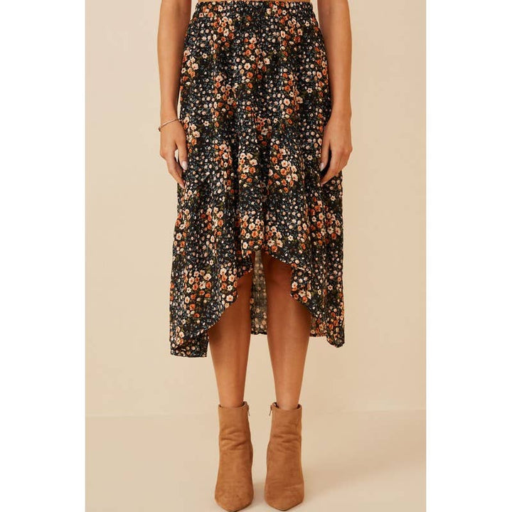 Lemon Tree - Womens Textured Floral Print Asymmetric Midi Skirt1