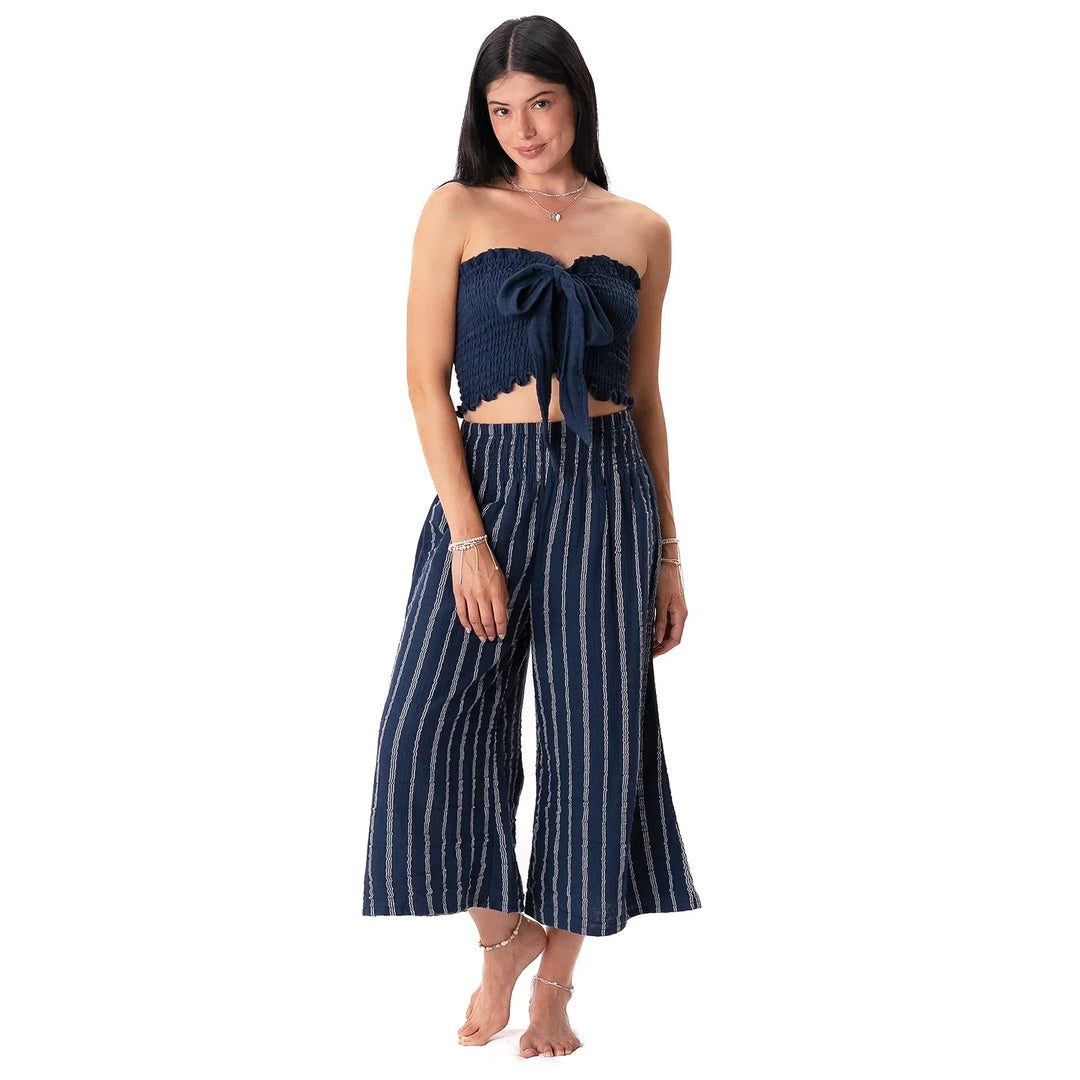 Lotus and Luna - Navy Sailor Stripe Lagoon Cropped Pants 1