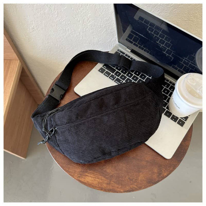 Corduroy Crossbody Sling Belt Bag – Convertible Waist Pack | JOSSLYN in Black