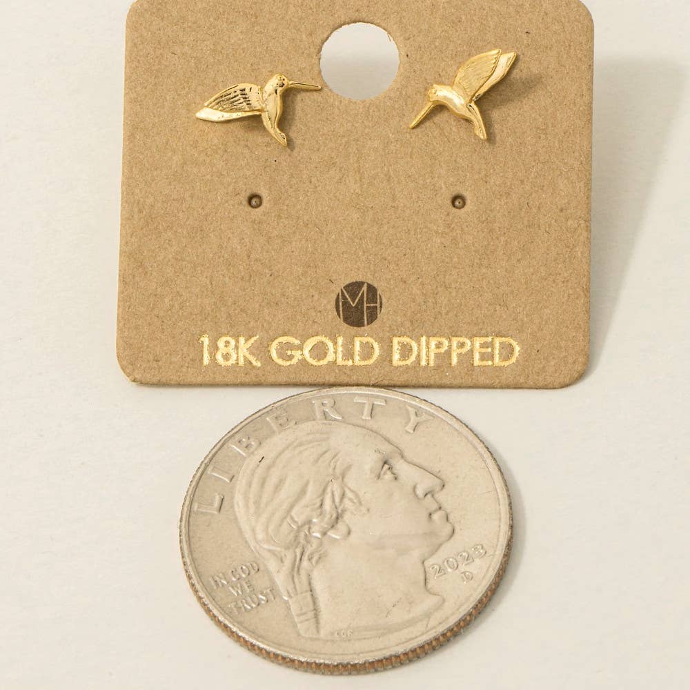 Gold Dipped Humming Bird Stud Earrings2